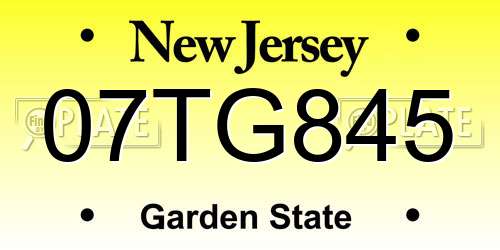 07TG845 New Jersey License Plate