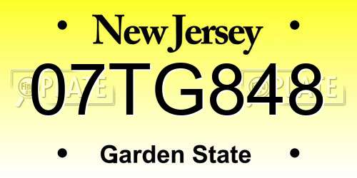 07TG848 New Jersey License Plate