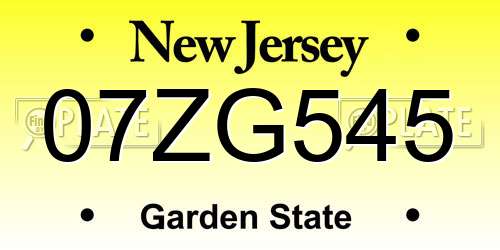 07ZG545 New Jersey License Plate