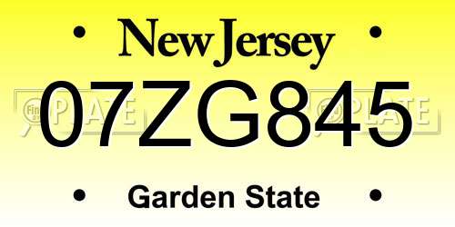 07ZG845 New Jersey License Plate