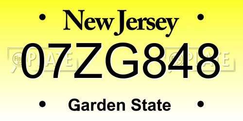 07ZG848 New Jersey License Plate