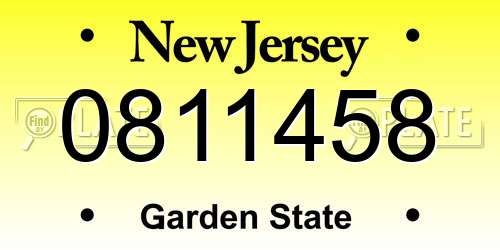 0811458 New Jersey License Plate