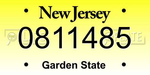 0811485 New Jersey License Plate