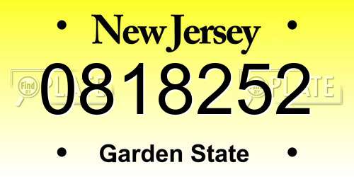 0818252 New Jersey License Plate