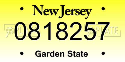 0818257 New Jersey License Plate
