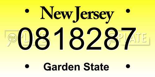 0818287 New Jersey License Plate