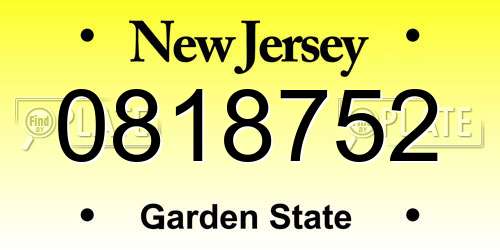 0818752 New Jersey License Plate