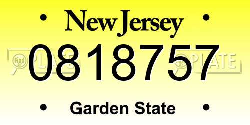 0818757 New Jersey License Plate