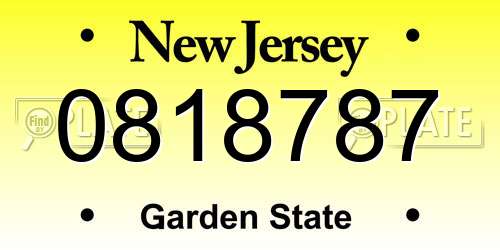 0818787 New Jersey License Plate