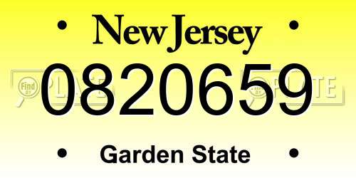0820659 New Jersey License Plate