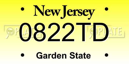 0822TD New Jersey License Plate