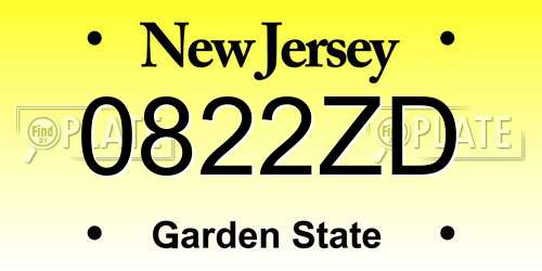 0822ZD New Jersey License Plate