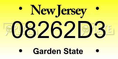 08262D3 New Jersey License Plate