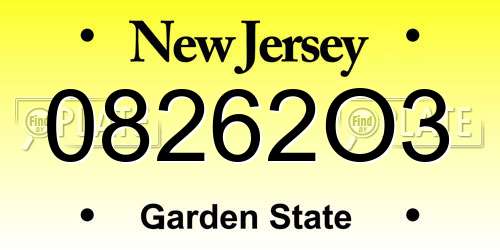 08262O3 New Jersey License Plate