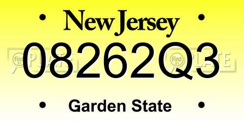 08262Q3 New Jersey License Plate