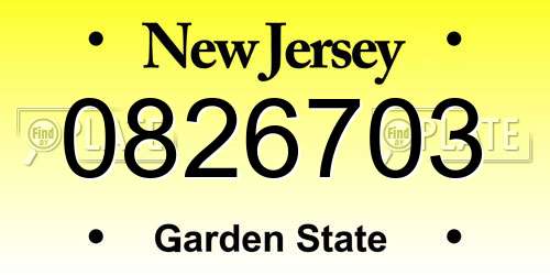 0826703 New Jersey License Plate