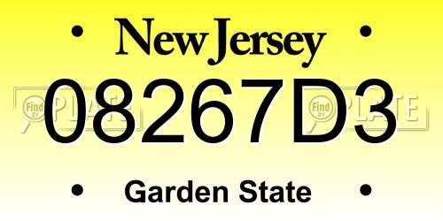 08267D3 New Jersey License Plate