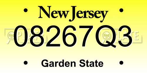 08267Q3 New Jersey License Plate