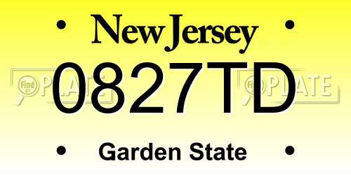 0827TD New Jersey License Plate