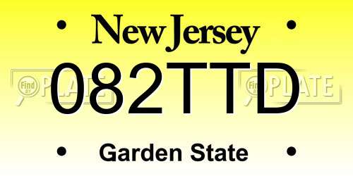 082TTD New Jersey License Plate