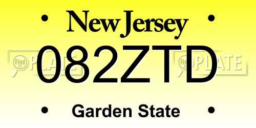082ZTD New Jersey License Plate