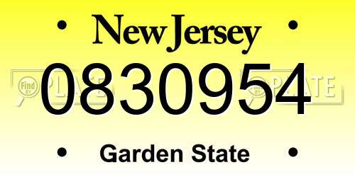 0830954 New Jersey License Plate