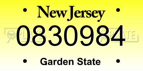 0830984 New Jersey License Plate