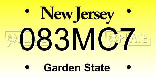 083MC7 New Jersey License Plate