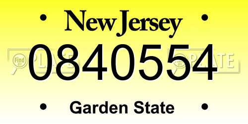 0840554 New Jersey License Plate