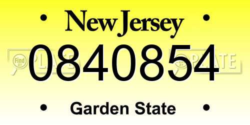 0840854 New Jersey License Plate