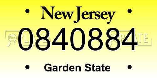 0840884 New Jersey License Plate