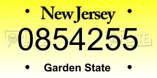 0854255 New Jersey License Plate