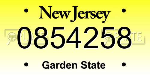 0854258 New Jersey License Plate