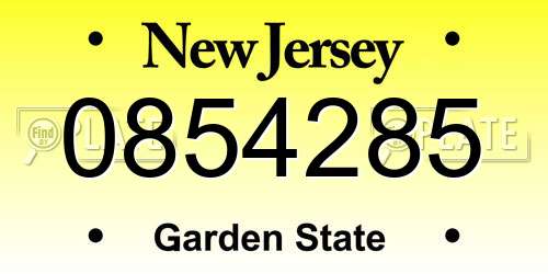 0854285 New Jersey License Plate