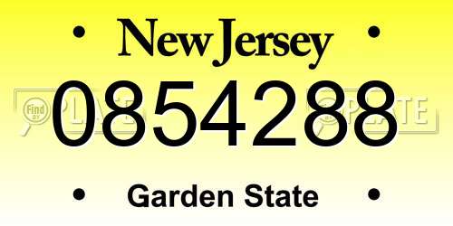 0854288 New Jersey License Plate