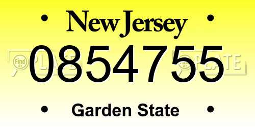 0854755 New Jersey License Plate