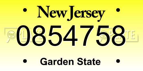 0854758 New Jersey License Plate