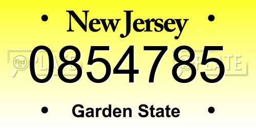 0854785 New Jersey License Plate