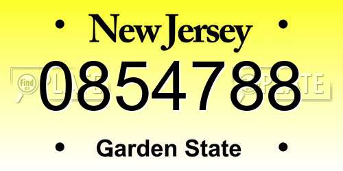 0854788 New Jersey License Plate