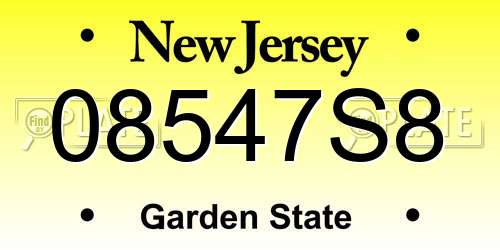 08547S8 New Jersey License Plate