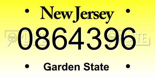 0864396 New Jersey License Plate