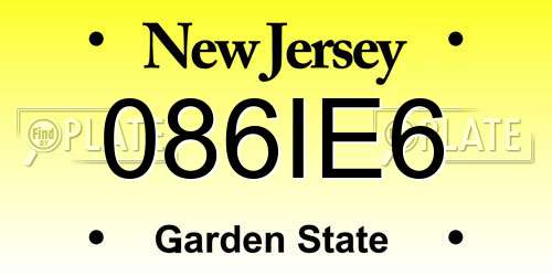 086IE6 New Jersey License Plate