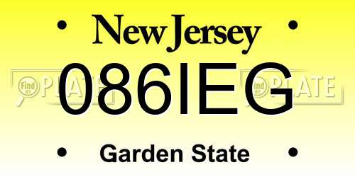 086IEG New Jersey License Plate