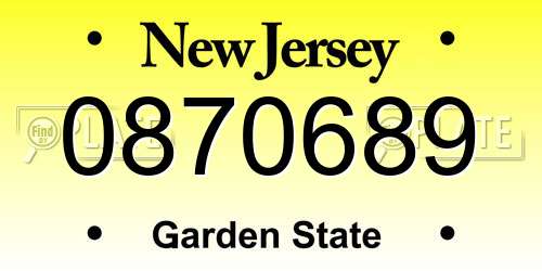 0870689 New Jersey License Plate