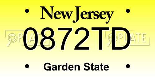 0872TD New Jersey License Plate