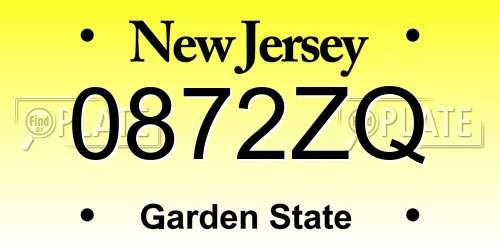 0872ZQ New Jersey License Plate