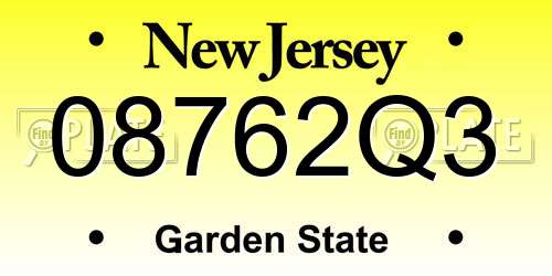 08762Q3 New Jersey License Plate