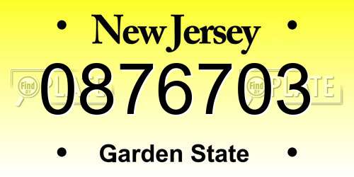 0876703 New Jersey License Plate