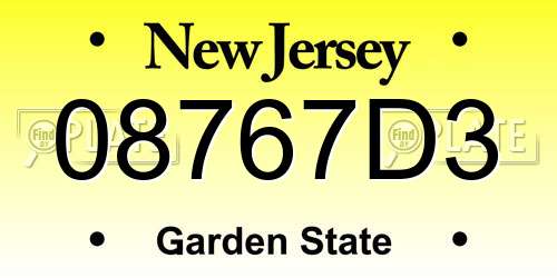 08767D3 New Jersey License Plate