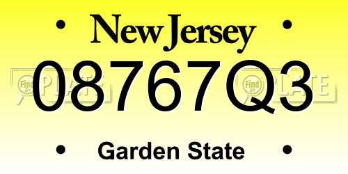 08767Q3 New Jersey License Plate